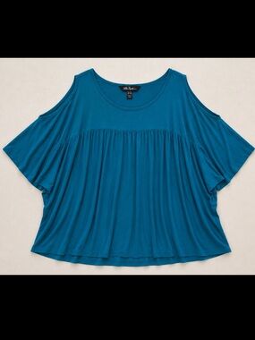 Ulla Popken Teal Cold Shoulder Oversized Tunic Top Plus Size 36/38